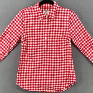 Vineyard Vines Cotton Half‎ Button Gingham Plaid Long Sleeve Top 0 Red White